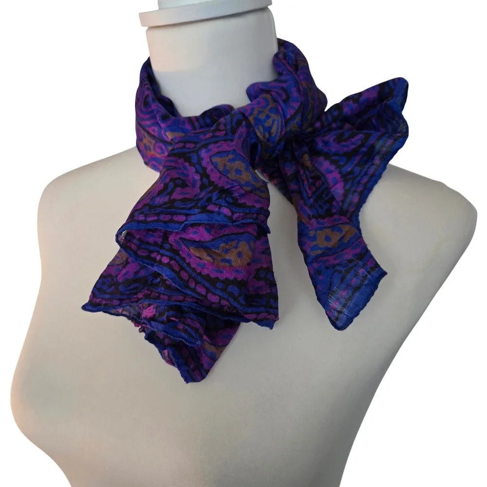 Boho 100% Silk Scarf Paisley Square Purple Lightweight India Bohemian Chic